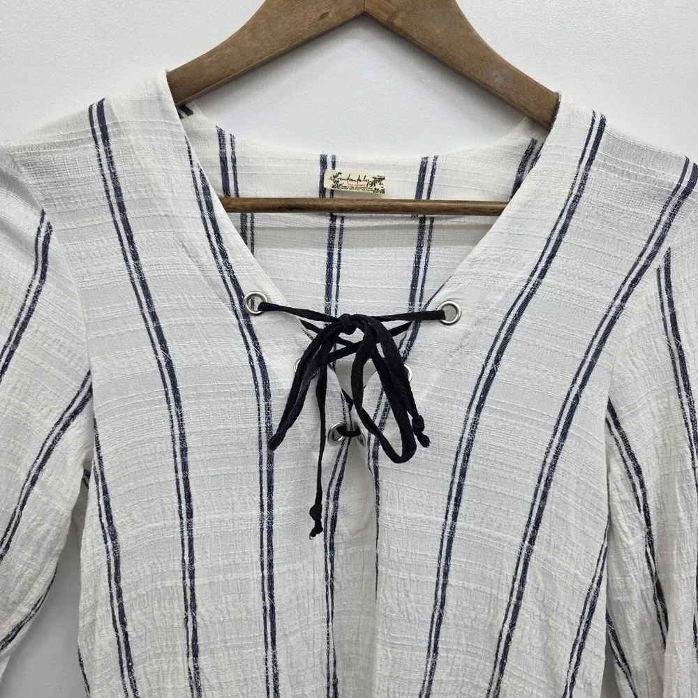 Free People Intimately Womens S Bodysuit Lace Up Striped Long Sleeve Boho Casual